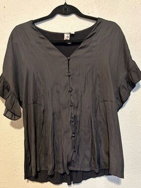 dolan Black Ruffle-Sleeve Button-Front Blouse